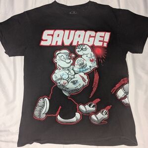 Popeye Adult Medium 'Savage'‎ Black Graphic Short Sleeve T-Shirt